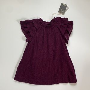 Velveteen Ruffle Sleeve Jacquard Dress 3Y NWT